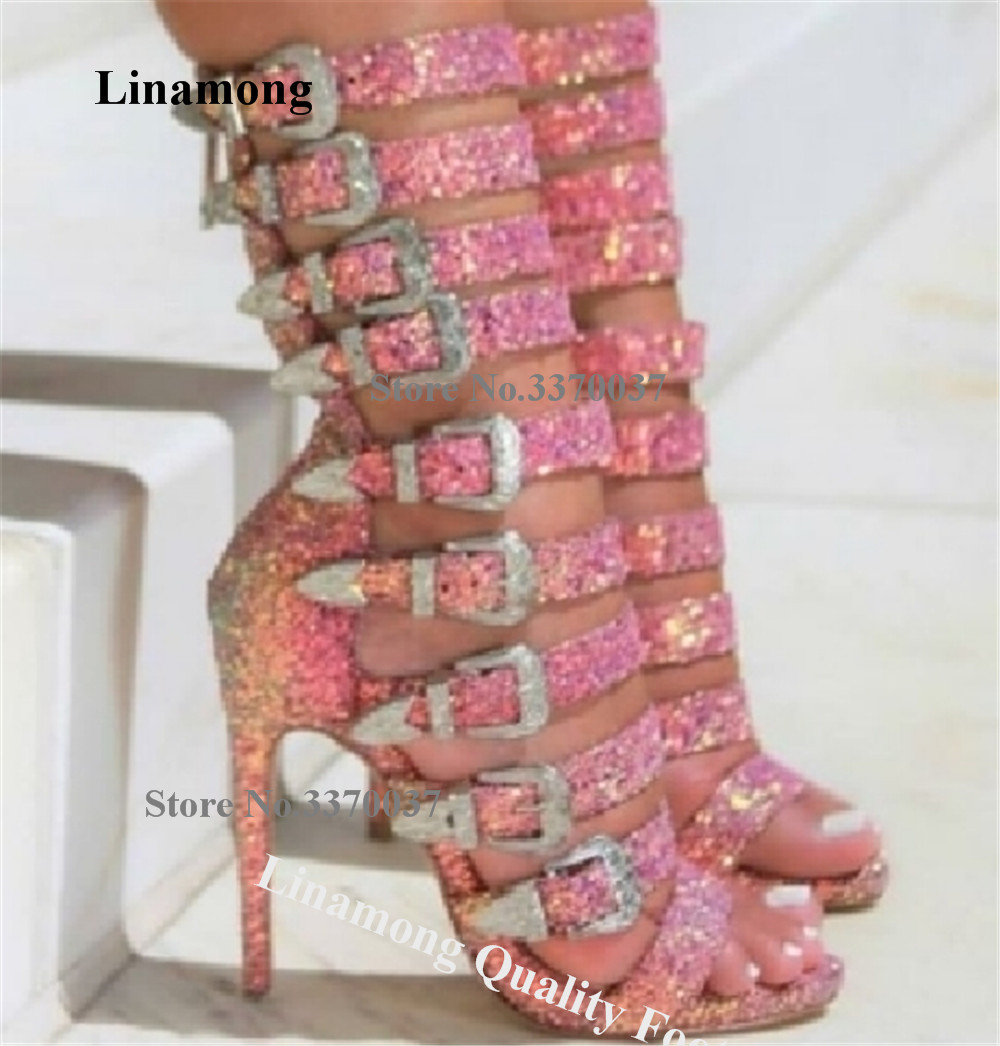 Sandal Strappy Heeled - Botas Gladiadoras Curtas com Salto Fino