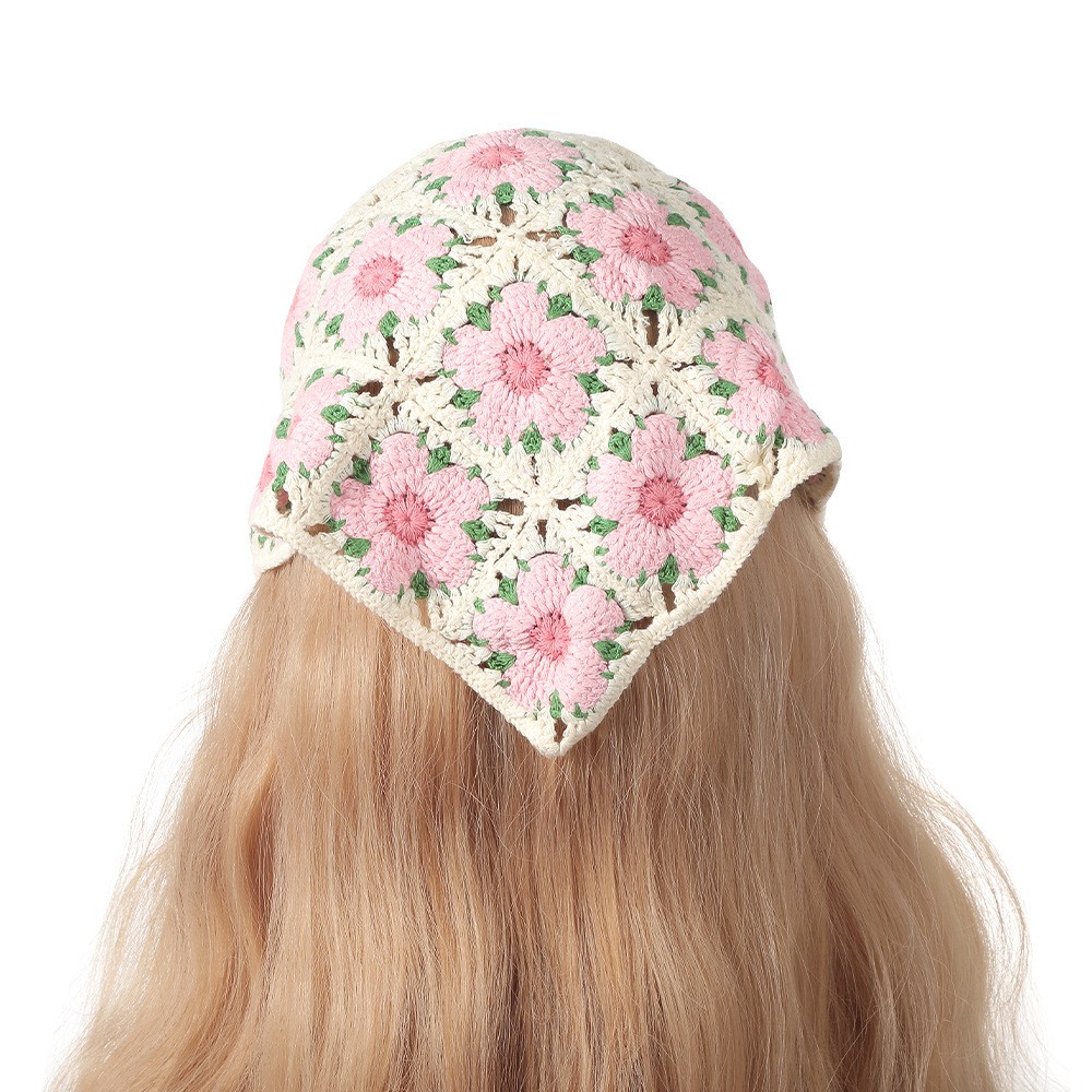 Headband Summer Knit - Vintage tecelagem tricô flor triângulo lenço