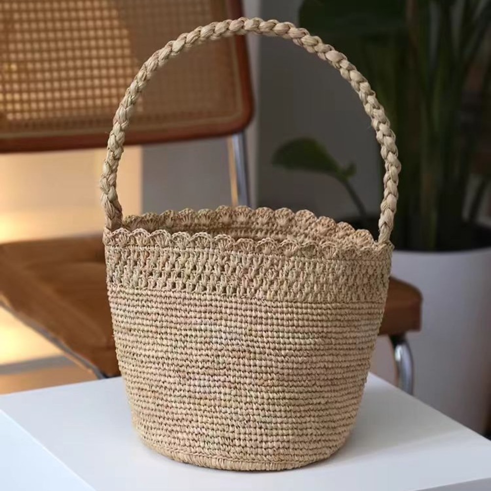 Crochet Bag Raffia - Bolsa balde de palha de crochê