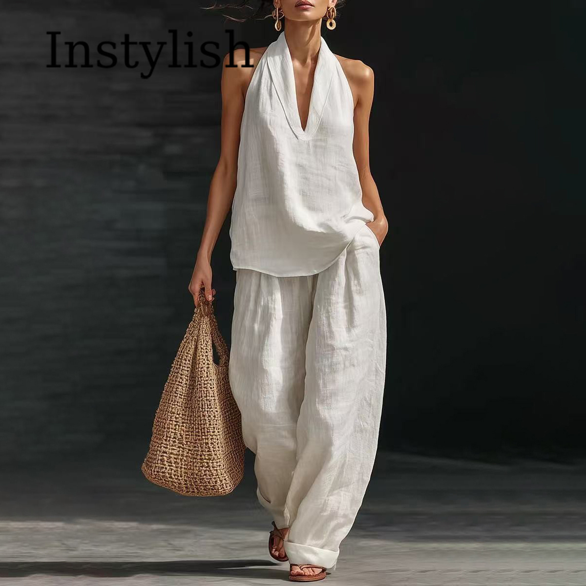 Conjunto Feminino Casual de Ve - Linen Pant Wide avaliação e preço