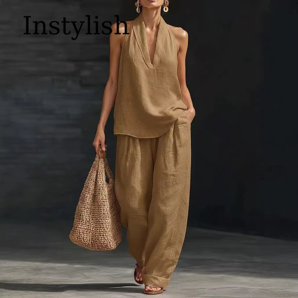 Conjunto Feminino Casual de Ve - Linen Pant Wide avaliação e preço