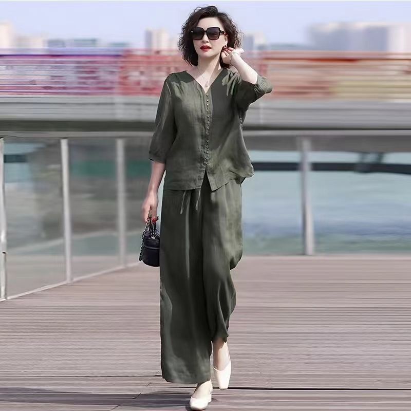 Conjunto feminino de duas peça - Linen Pant Wide avaliação e preço