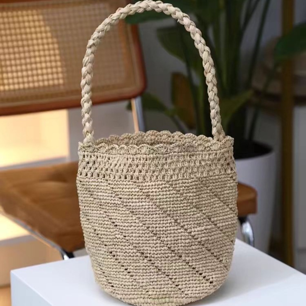 Bolsa balde de palha de crochê - Crochet Bag Raffia avaliação e preço